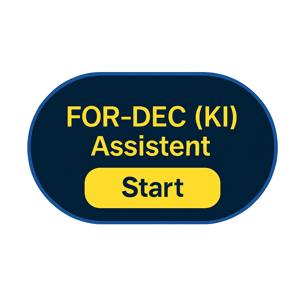 Button-Grafik für die "For-Dec Assistant"-App mit dem Label "Jetzt testen"